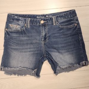 Rhythm in Blues Women's Stretch Blue Jean Mid Rise Shorts Denim Size 12.